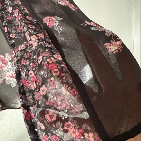 Maurices Black Floral Kimono S/M Boho Sheer Flowy Summer Chic Feminine Layering - Picture 6 of 11